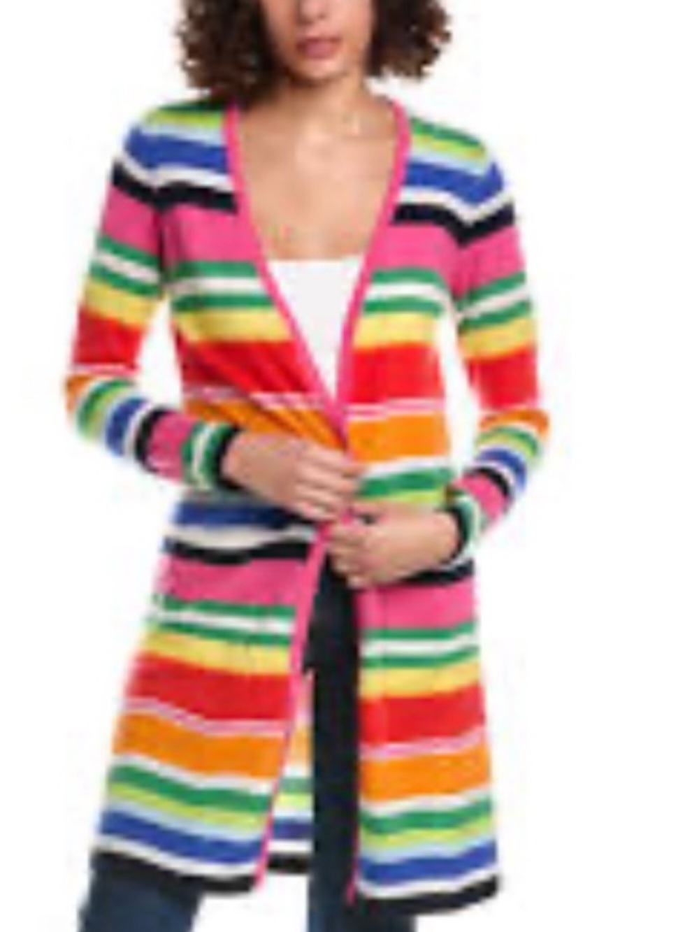Minnie Rose Sweater Multicolored Striped Cashmere Cardigan NWT Large - Picture 6 of 10